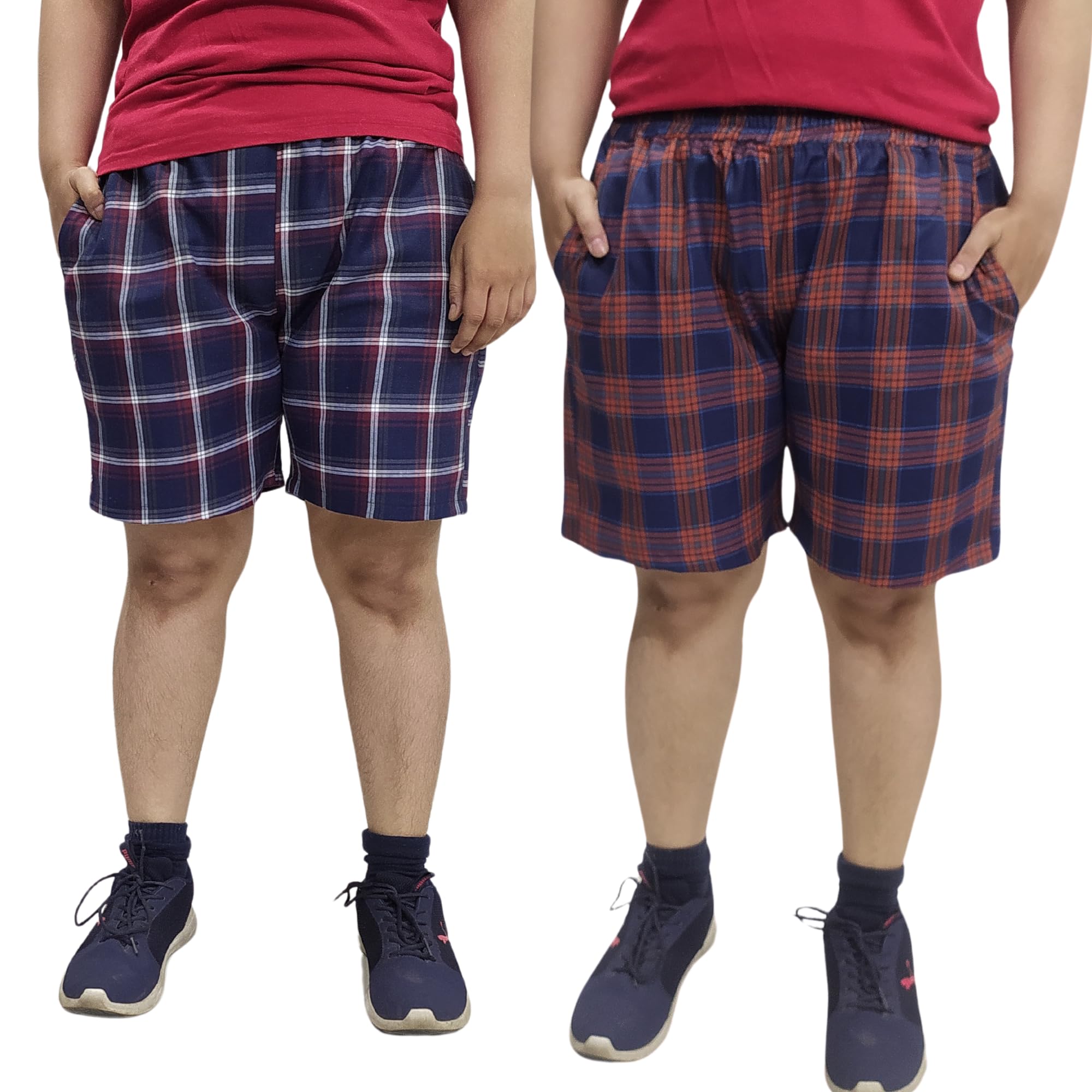 Comfy Cotton Shorts | Soft Unisex Half Pants Sleepwear with Elastic Waist and Knee Length for Gym Running or Night wear