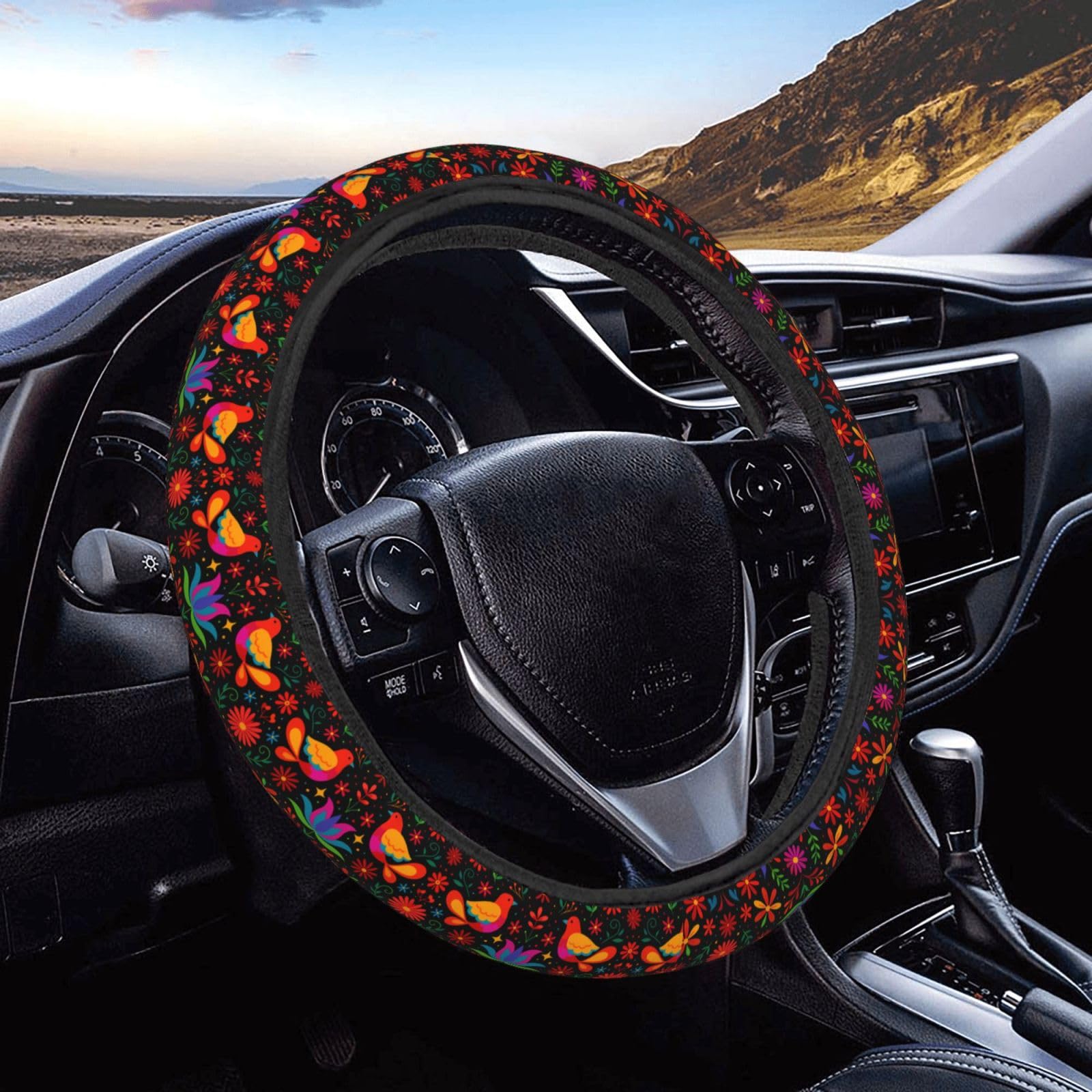 Neukim Vintage Boho Folk Art Birds Steering Wheel Covers Anti-Slip Elasticity Car Accessories Steering Wheel Protector Universal 15 Inch for Cars SUV