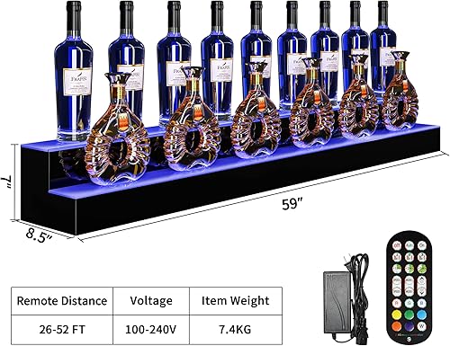 Miniatura 7 de YITAHOME Estante de exhibición de botellas de licor con luz LED compatible con USB y banco de energía estante de alcohol de 2 pasos de 60 pulgadas