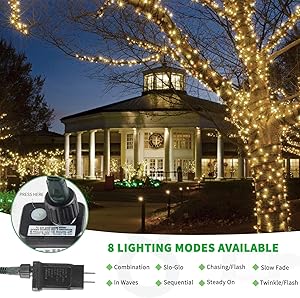Tcamp 164FT 500 LED Christmas Lights, 8 Modes Christmas Tree Lights with Timer Memory Function, Green Wire Starry Fairy String Light for Xmas Tree Halloween Outdoor Indoor Decor (Warm White)