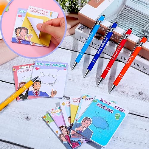 Miniatura 3 de Spiareal Juego de 20 regalos inspiradores, bolígrafos motivacionales, notas adhesivas, blocs de notas, lindo divertido para enfermeras, profesores,