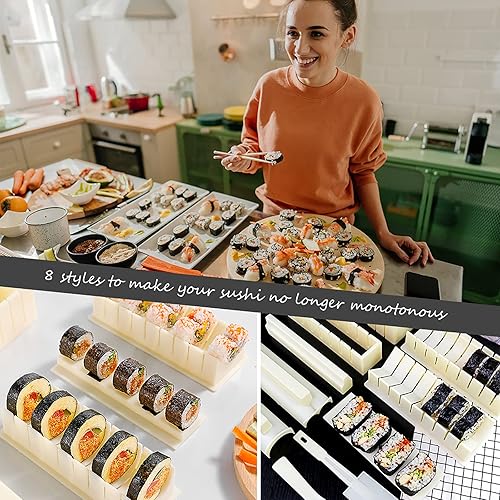 Vista 6 de HI NINGER Kit de fabricación de sushi edición de lujo con forma de corazón para sushi con 8 formas de molde de arroz para sushi, 1 tenedor, 1