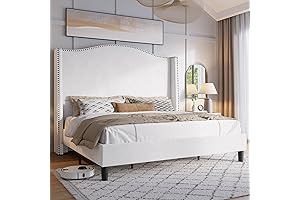 Queen Platform Bed Frame 52.6" Tall Headboard Velvet Upholstered Tufted Wingback Bed