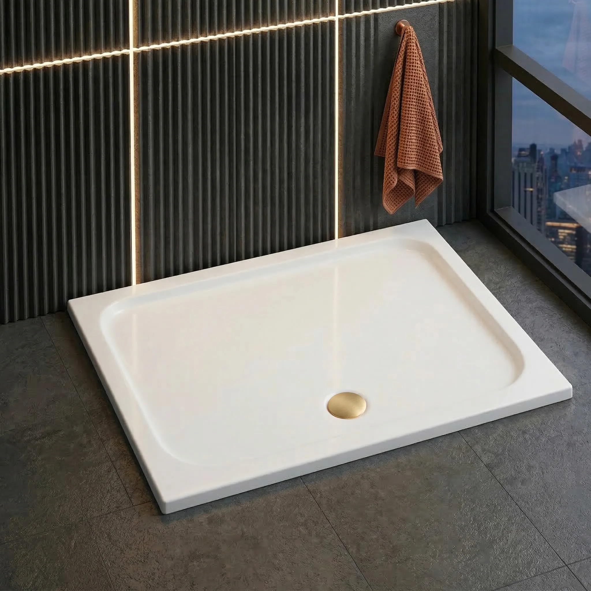 Rea - Plato de ducha Belmond 80X100 Cubierta cobre cepillado - Acrílico - Blanco - 100x80x5 cm