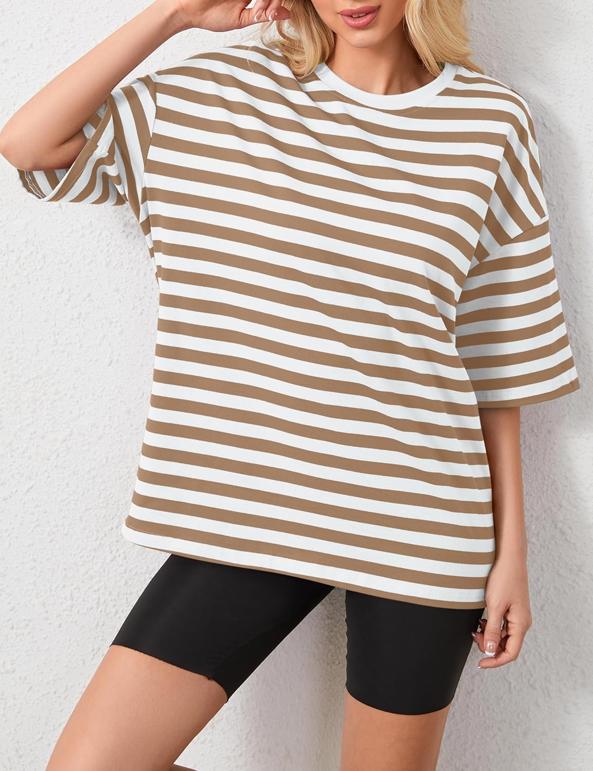 Women Oversized Striped Color Block Short Sleeve Crew Neck T-Shirts Casual Loose Pullover Tops Summer Tee Shirt - Image 5
