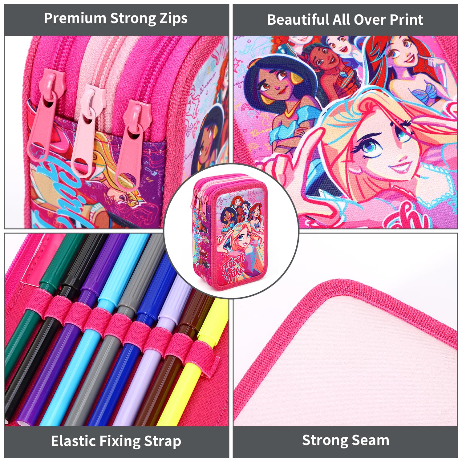 TDL Disney Princess Filled Pencil Case Large Full Stationery Set School Supplies for Kids 3 Tier with Pens - Image 4