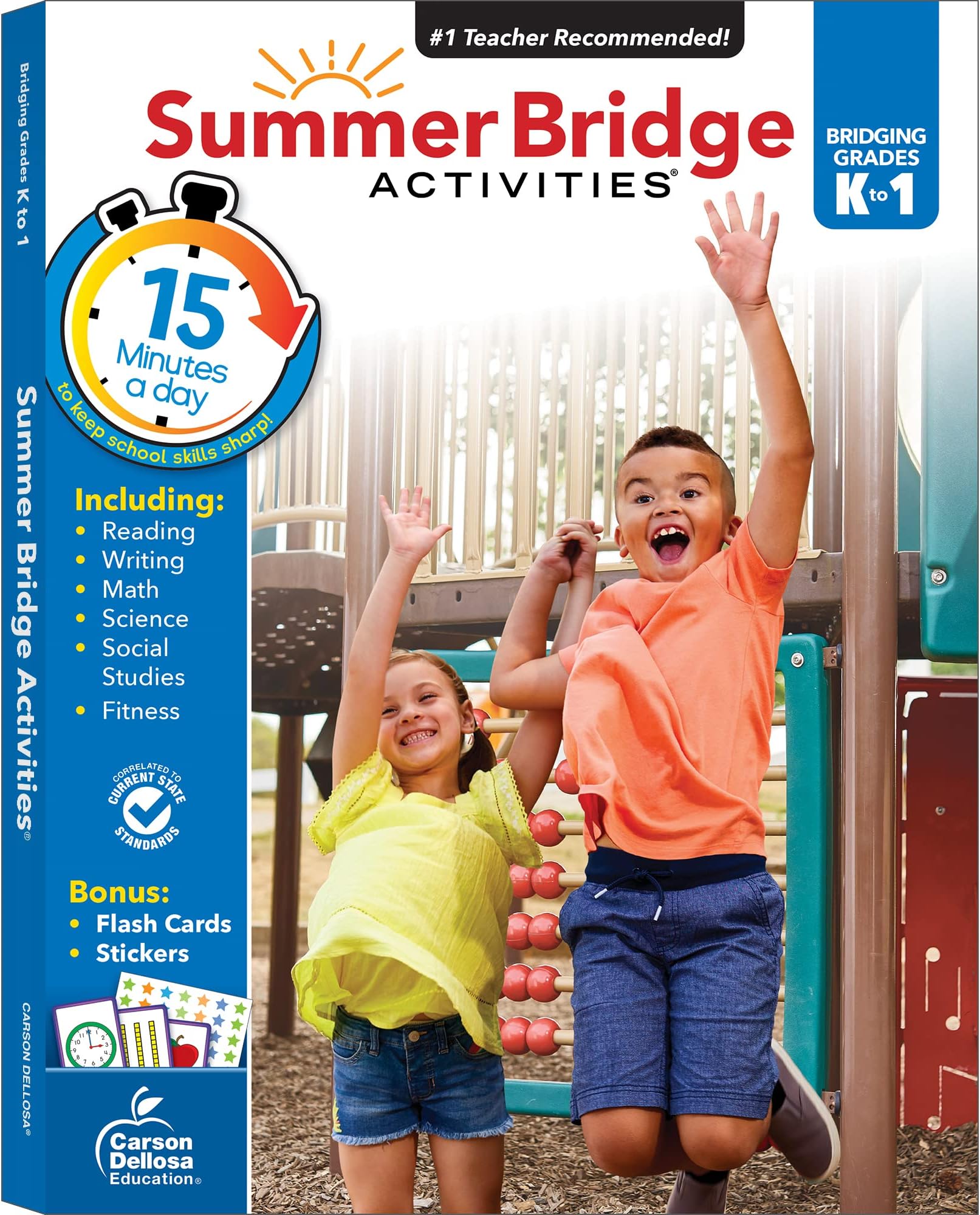 Summer Bridge Activities Kindergarten to 1st Grade Workbooks, K-1 Activity Book with Math, Reading Comprehension, Science, Fitness, Social Studies, Writing Practice, and Flash Cards (Volume 2)