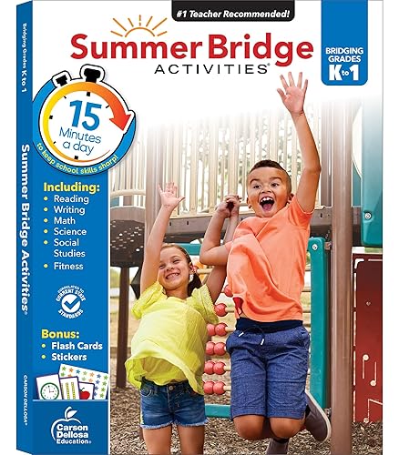 Summer Bridge Activities Kindergarten to 1st Grade Workbooks, Math, Reading Comprehension, Writing, Science, Fitness, Social Studies Summer Learning, 1st Grade Workbooks All Subjects With Flash Cards