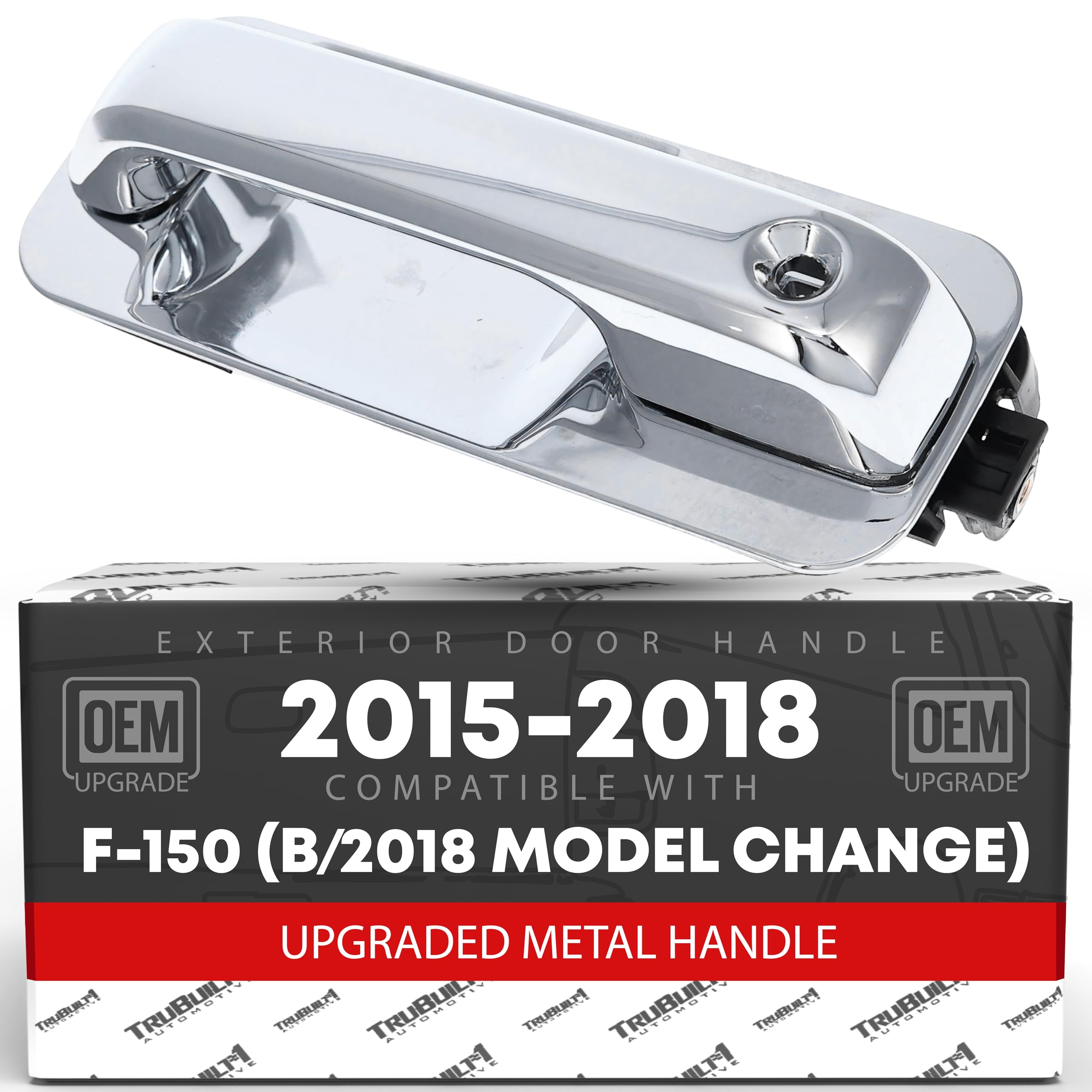 T1A Exterior Front Driver Door Handle, Upgraded Metal - Compatible with 2015-2018 Ford F-150 (Before Model Change) - All Chrome w/Keyhole - OEM FL3Z-