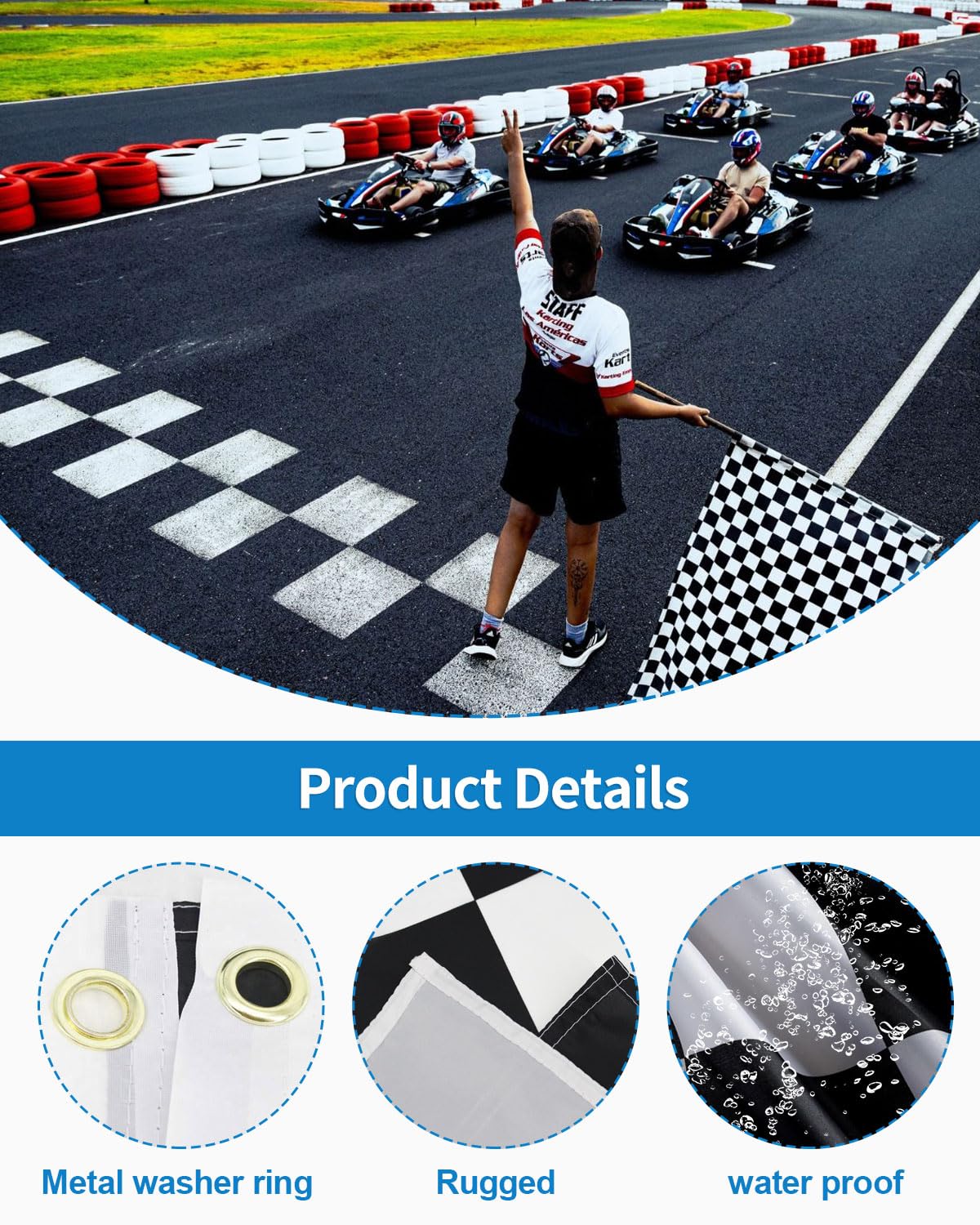1PCS Bandiera a Scacchi, 90x150 cm Bandiera da Corsa Nera e Bianca con Occhielli in Ottone, Decorazioni per Interni Esterni, Garage, Bar, Eventi Sportivi e Party Automobilistiche
