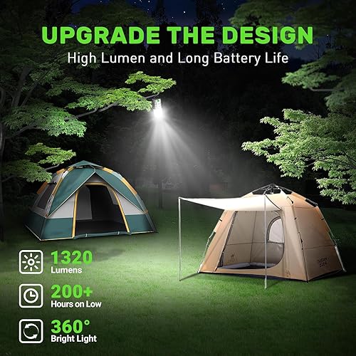 Miniatura 8 de Linterna de camping recargable de 8000 mAh, linterna de 1320 LM, luz de campamento portátil, 3 modos de luz y regulable continuo, luz de emergencia