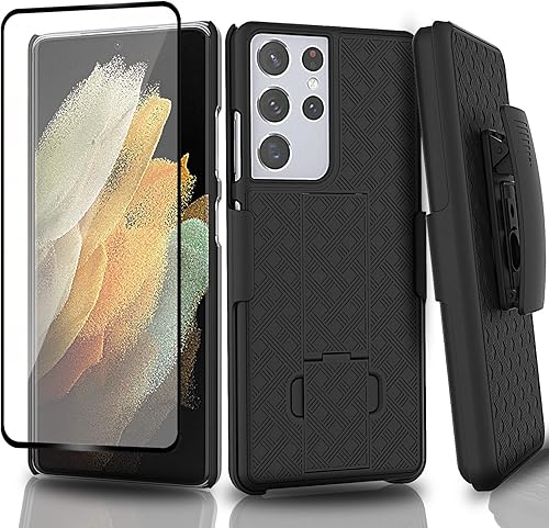 Ailiber Funda protectora para Samsung Galaxy S21 Ultra 5G, protector de pantalla para Galaxy S21 Ultra, soporte giratorio con clip para cinturón,