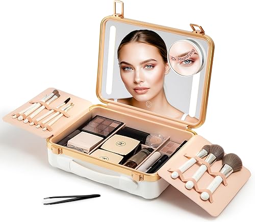 Miniatura 9 de NJ GLAM Estuche de maquillaje con espejo iluminado recargable con almacenamiento inteligente, espejo de tres modos de luz, Blanco, Moderno y elegante