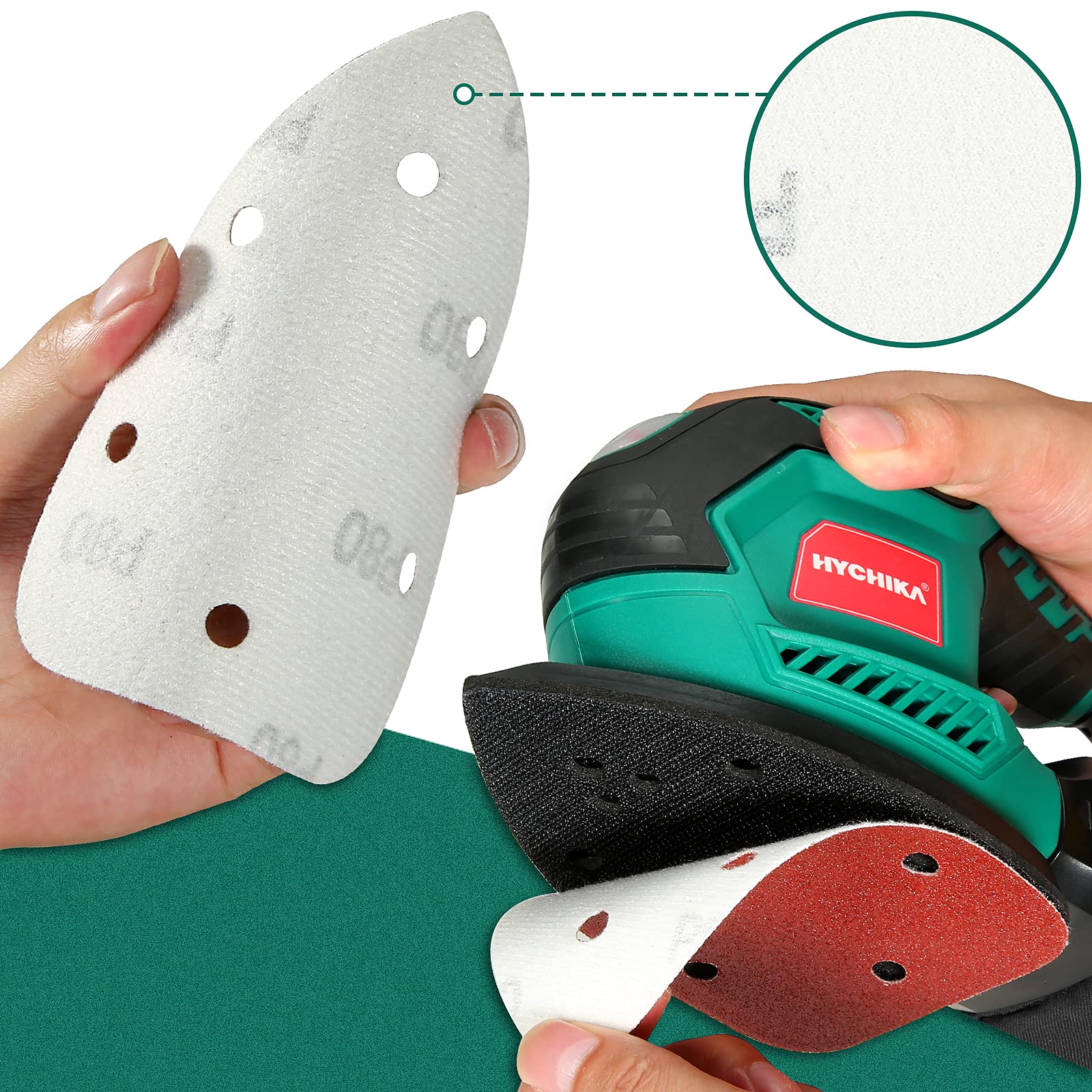 60PCS Triangular Sander Sandpaper, HYCHIKA Detail Sander Sandpaper