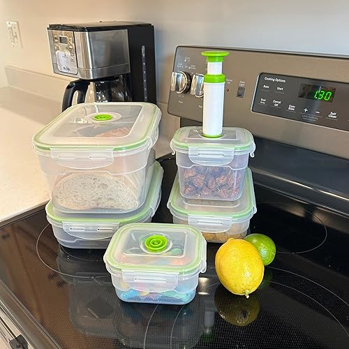Miniatura 9 de Lasting Freshness Recipientes de plástico sin BPA con bomba de mano, almacenamiento hermético de alimentos, preparación de comidas y organización de