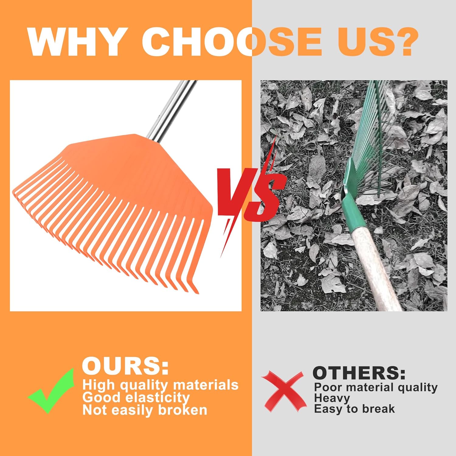 16.5-Inch Wide Adjustable Handle Leaf Rake - Plastic Rake Head, Lightweight & Compact, Used for Leaf Collection, Suitable for Small-Scale Cleanup, Ideal for Seniors and Kids