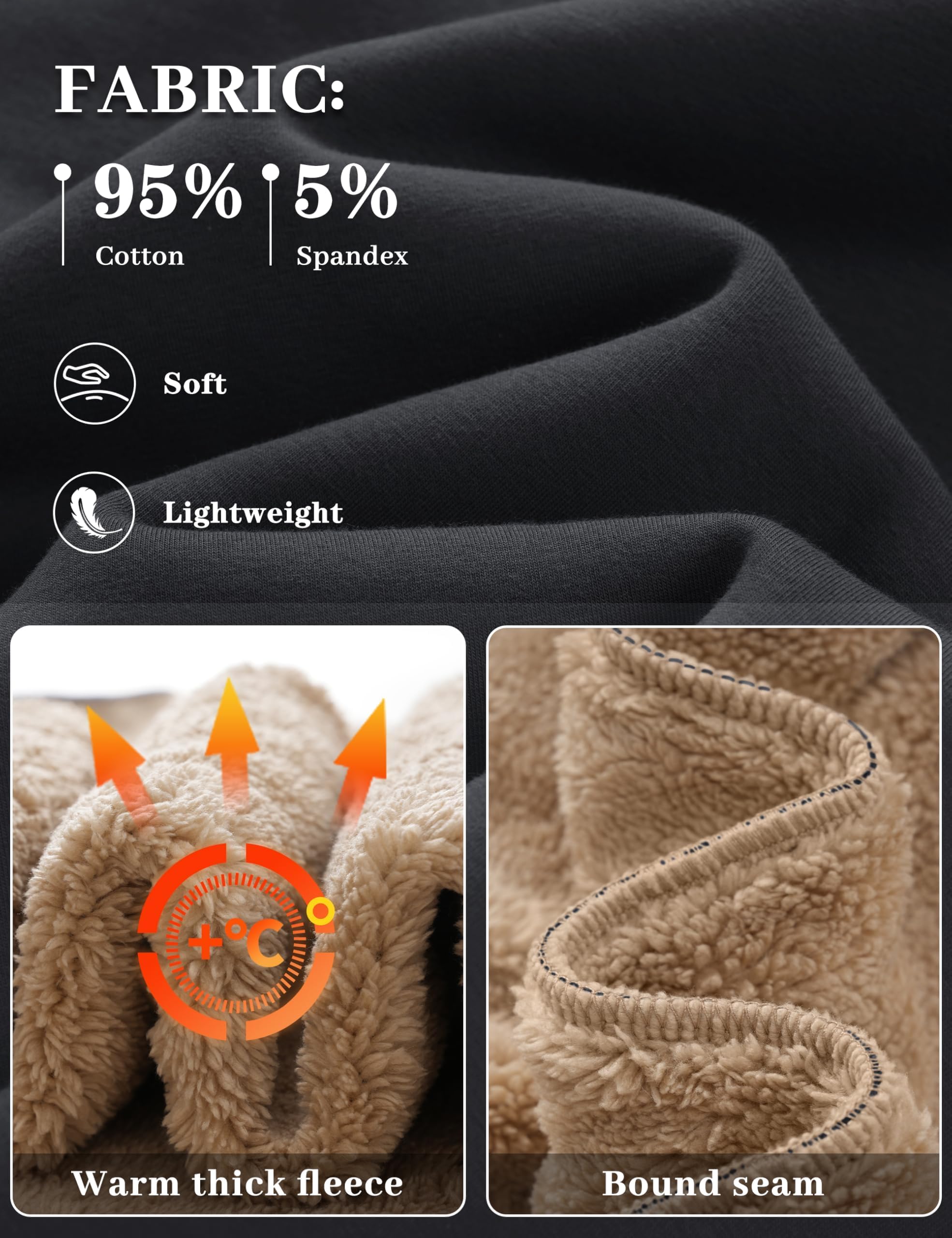 TACVASEN Hombres Cuello Redondo Sudadera Invierno Pullover Cálido Forro Polar Sherpa Sudadera Manga Larga