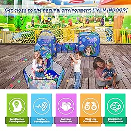 TTLOJ Gift 5PC Dinosaur Kids Play Tent with Ball Pit, Crawl Tunnel, Toddlers Playhouse Castle Toys, Baby Boys Girls Gift for 3 4 5 6 7 Years Old, Outdoor Indoor(Balls Not Included