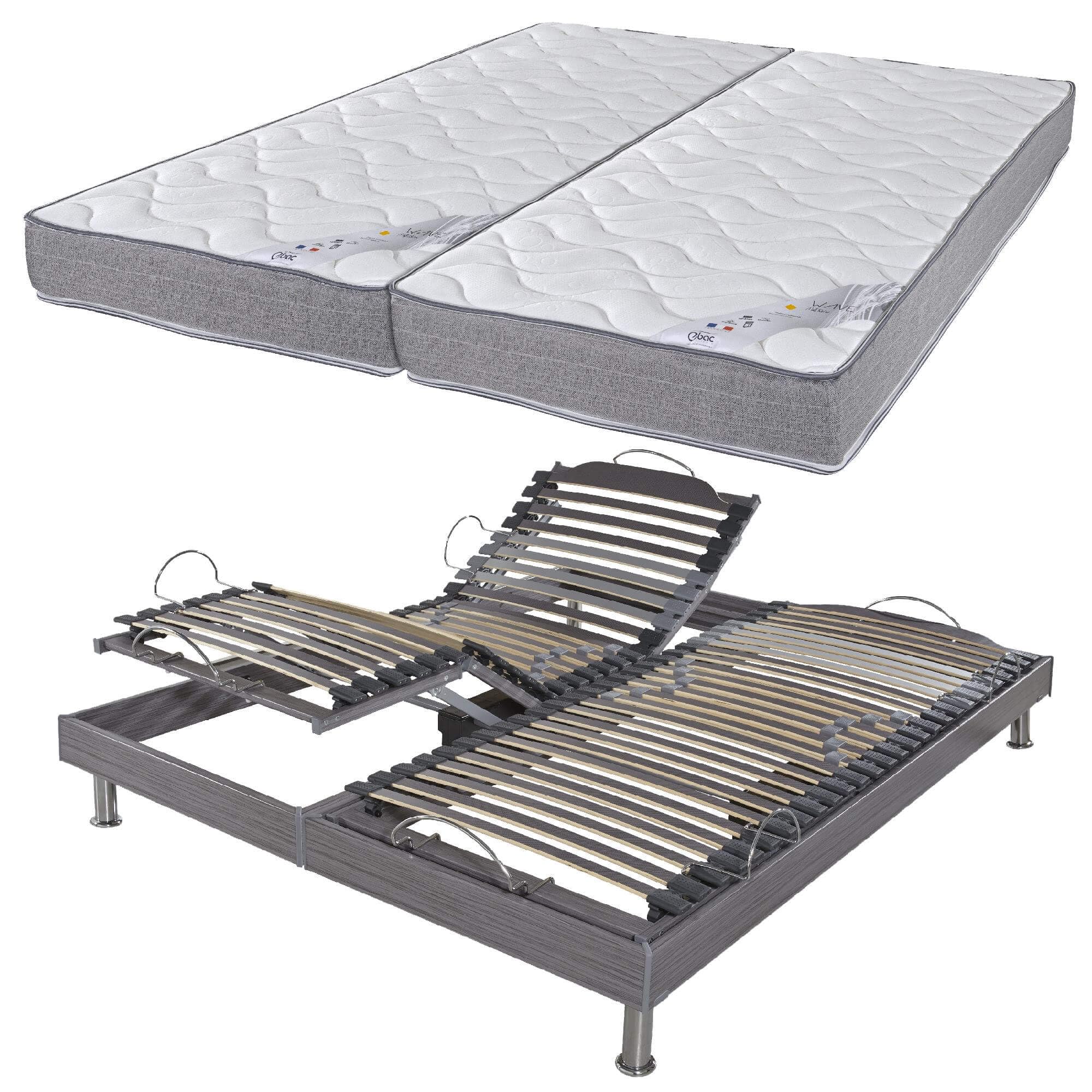 EBAC Literie Lit électrique S62 + Matelas Wave 2x90x200 - Mousse - Soutien Ferme - Made in France