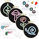 4 Sets Simple Lines Embroidery Kits for Beginners Adults, Easy Embroidery Starter Kits, Counted Cross Stitch Kits for Beginners Craft Kits for Adults Women, 4 Embroidery Hoops, Thread & Video Tutorial