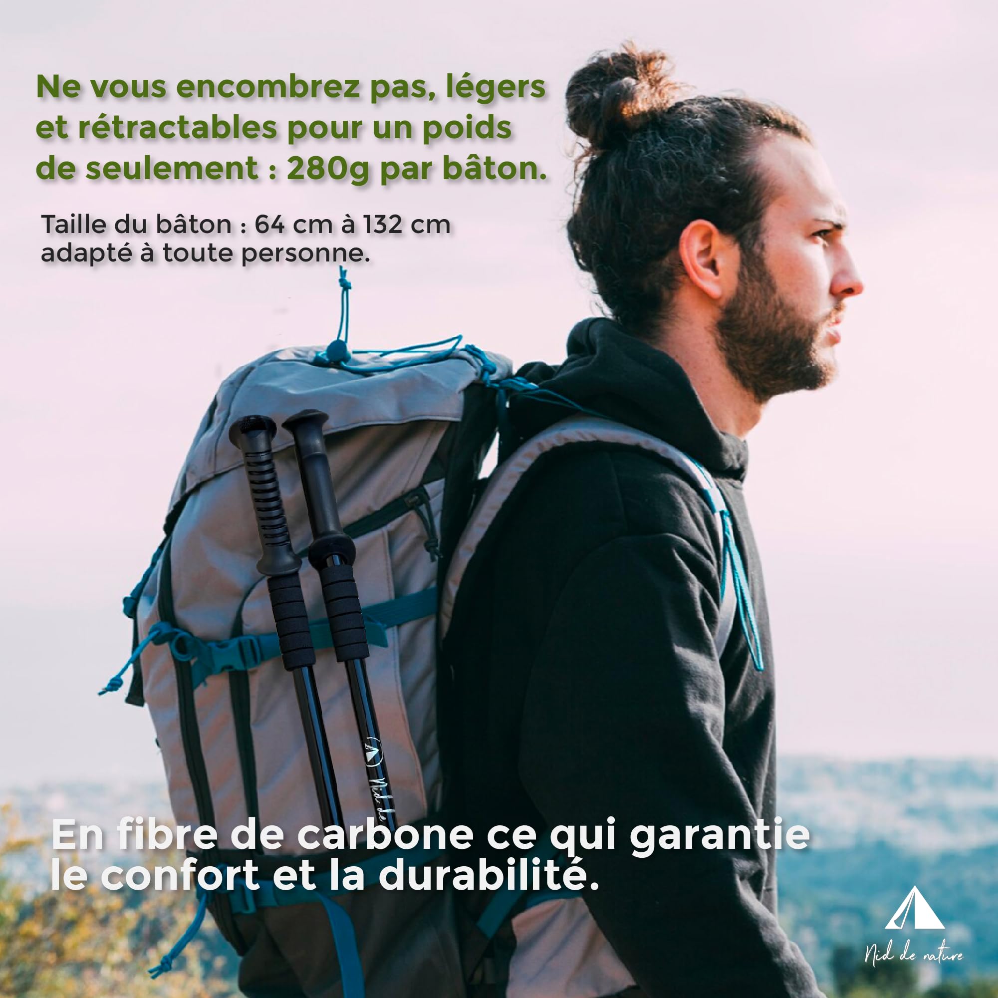 Bâtons de randonnée : Paire télescopique en Fibre de Carbone, Canne rétractable réglable Homme Femmes, Accessoire Pliable Nordique, Accessoires Trail bâton de Marche Polyvalent