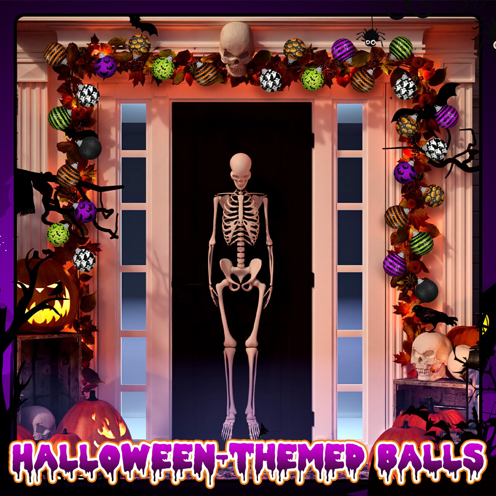 Zeyune 16 szt. Halloween bombki 5 cm brokatowe ozdoby choinkowe na Halloween z cekinami dekoracje choinkowe na imprezę Halloween wisząca dekoracja