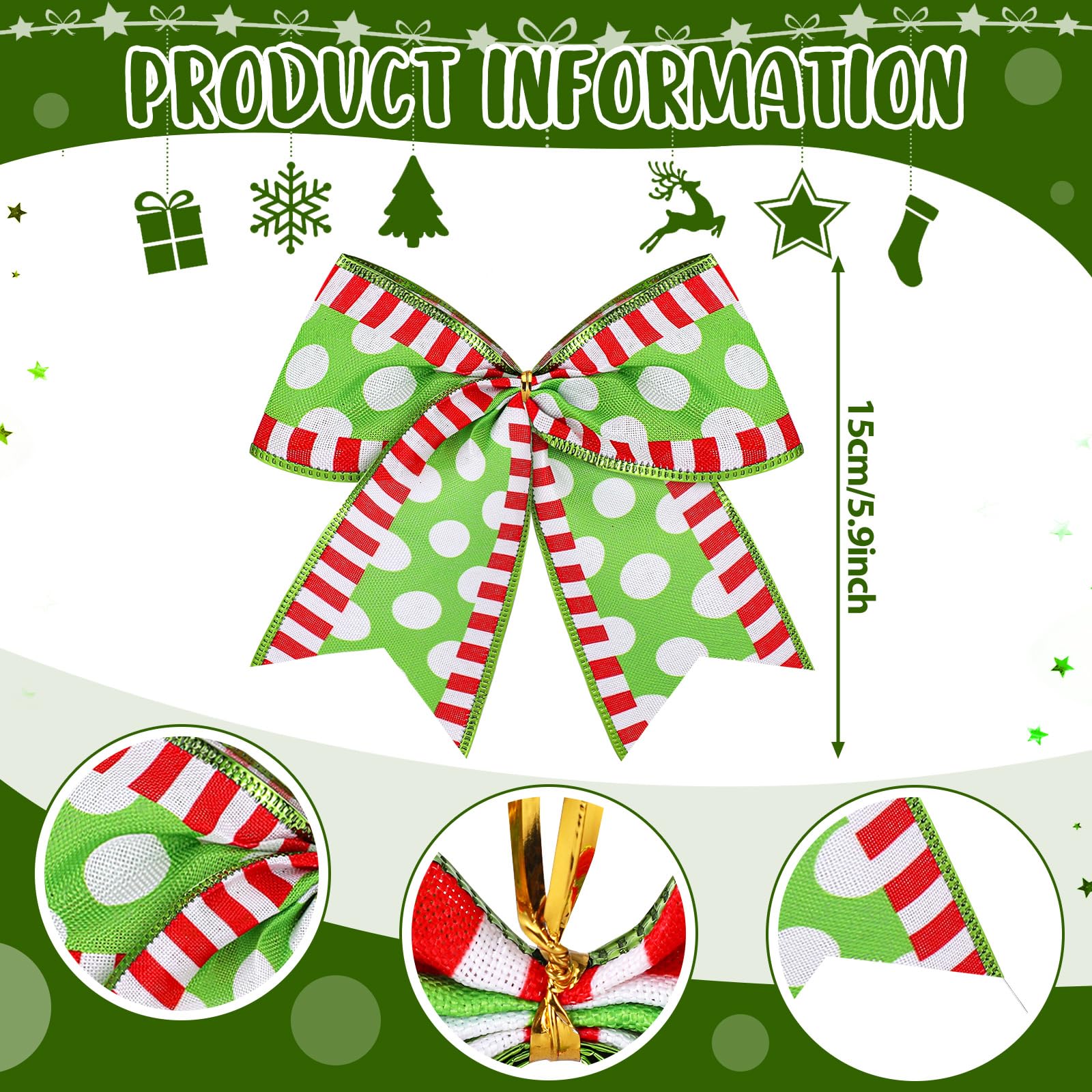 Jetec 12 Pcs Christmas Bow 6'' x 6'' Red Christmas Bows Wreath Bow Christmas Tree Topper Bow for Xmas Garland DIY Home Indoor Outdoor Party Decor Wedding Supplies Front Door Ornaments