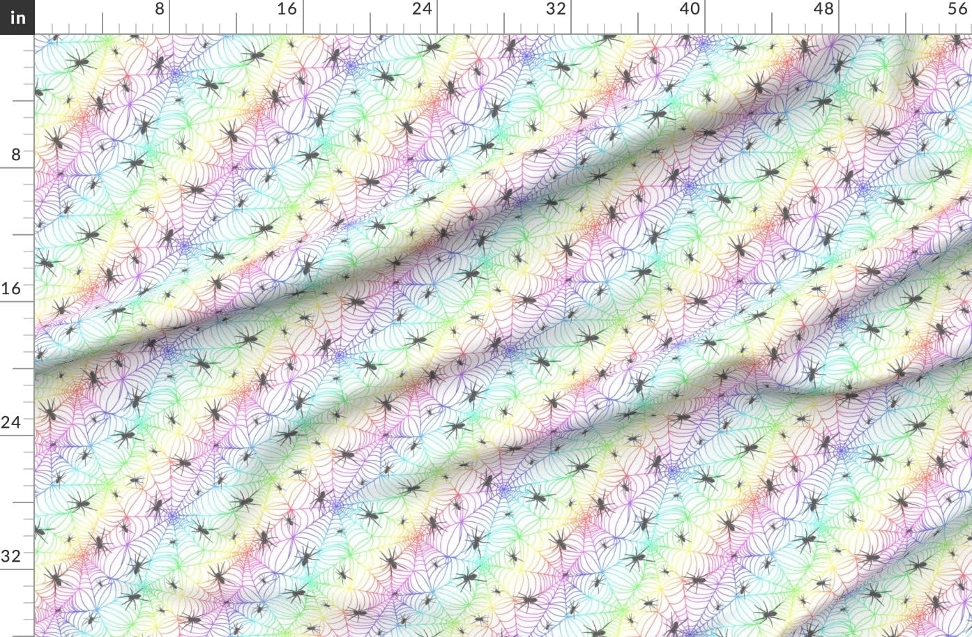 Spoonflower Fabric - Rainbow Spider Webs White Spooky Cute Halloween Printed on Organic Cotton Sateen Fabric by The Yard - Sewing Quilting Apparel Home Decor