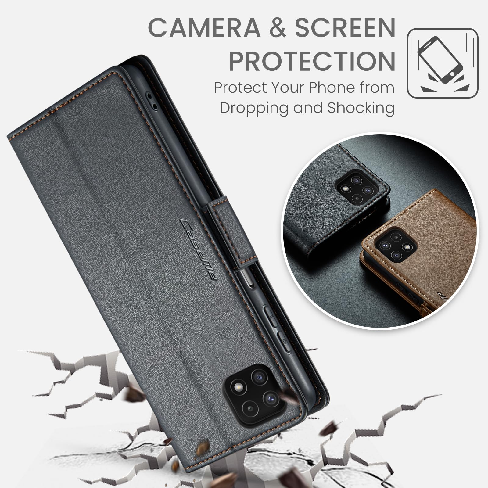 Phernykas for Samsung Galaxy A22 5G(Not compatible A22 4G) Wallet Case with Card Holder, Kickstand RFID Blocking Magnetic Closure Protective Leather Case for Samsung A22 Flip Case Wallet - Black — view 7