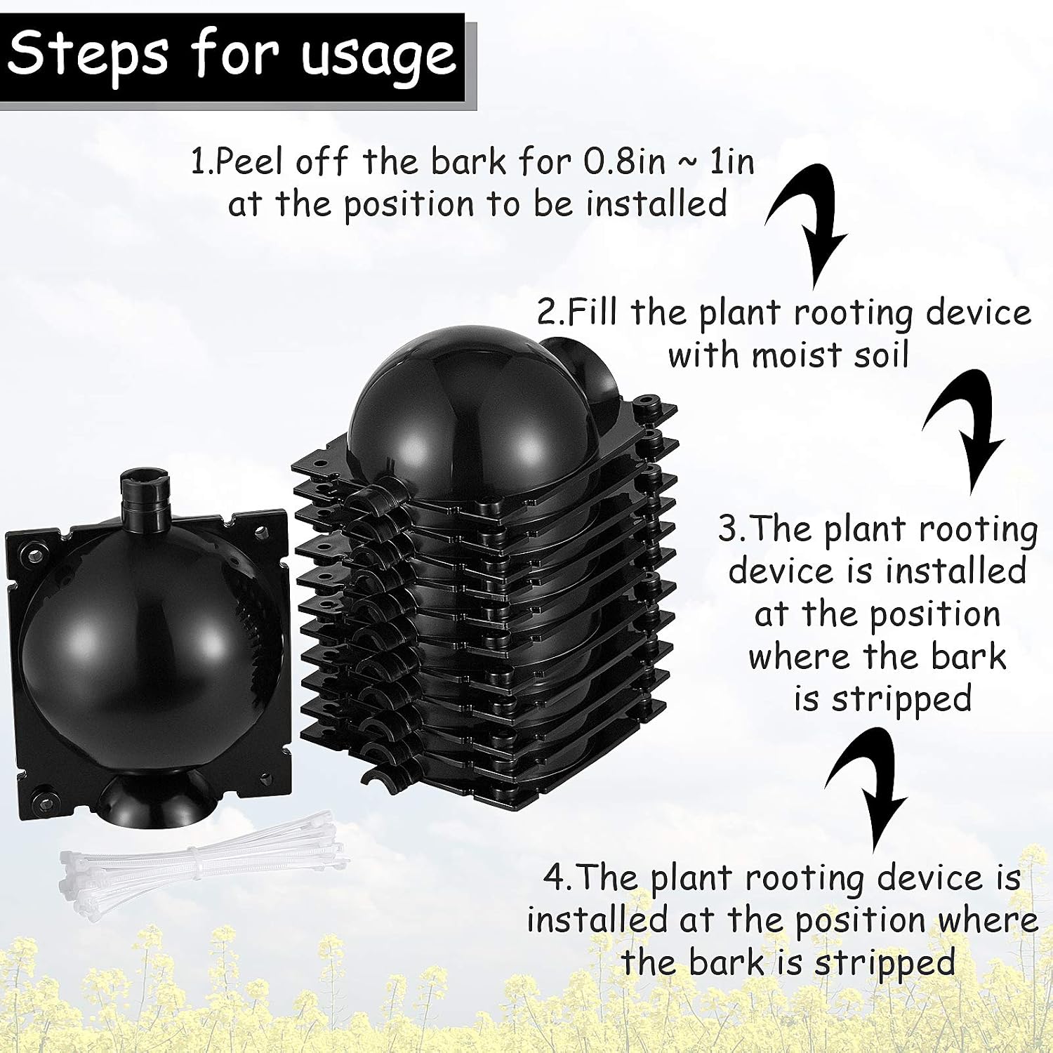 12 Pieces Plant Root Growing Box Root Grafting Ball Reusable High Pressure Propagation Ball Box for Indoor Outdoor Use, Grafting Plastic Root Growing Ball for Various Plants, Black (Medium)