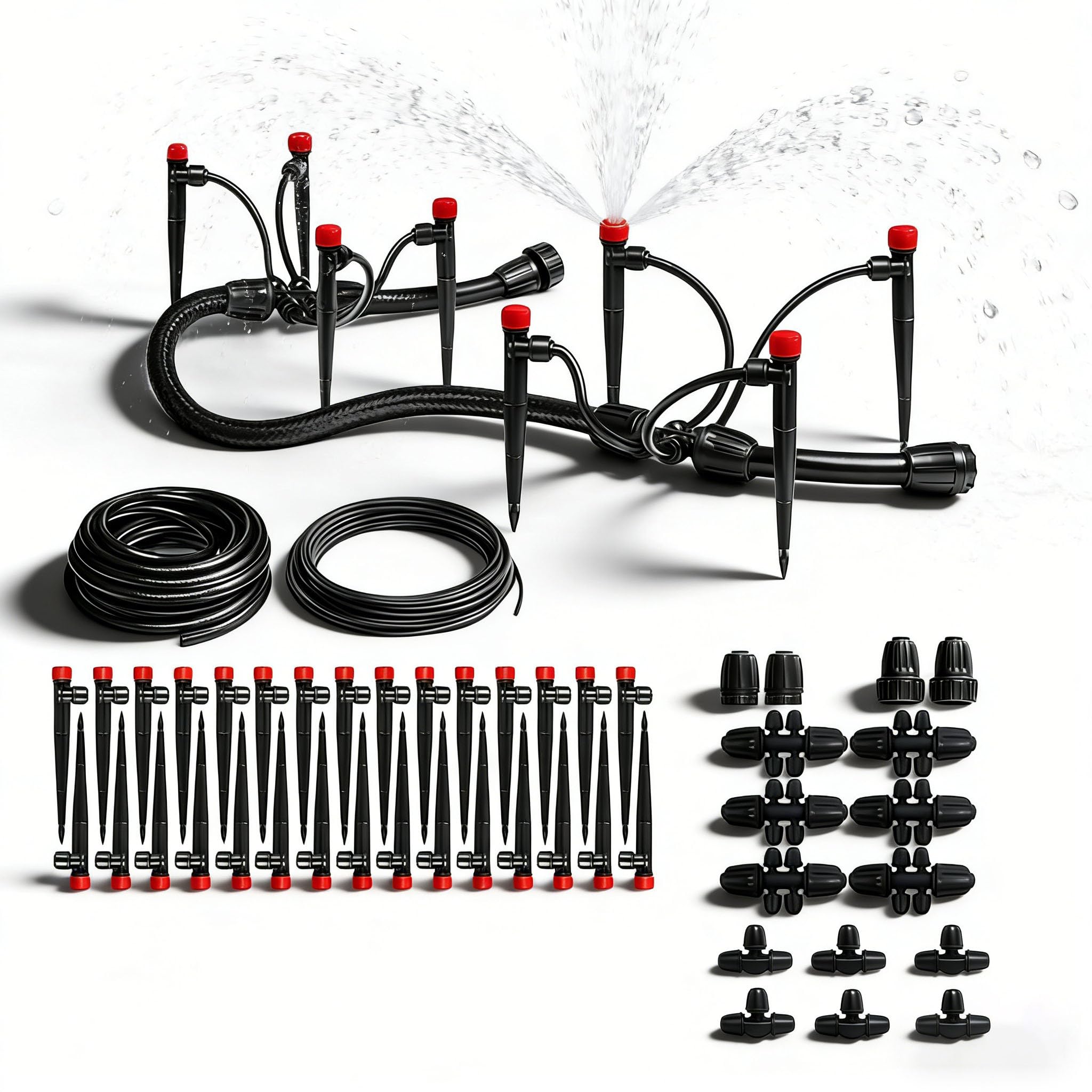 Drip Irrigation System Kit Auto Watering System with Adjustable Spray Modes, 1/4" & 1/2" Quick Lock Tubes, water irrigation system for garden greenhouse watering systems for Outdoor Plants Garden Lawn