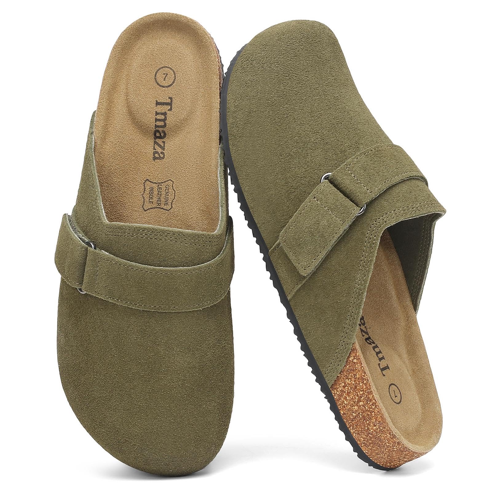 Tmaza 100% Genuine Suede Clogs for Women | Footbed Cork Sandals Slip on Patato Shoes Memo…