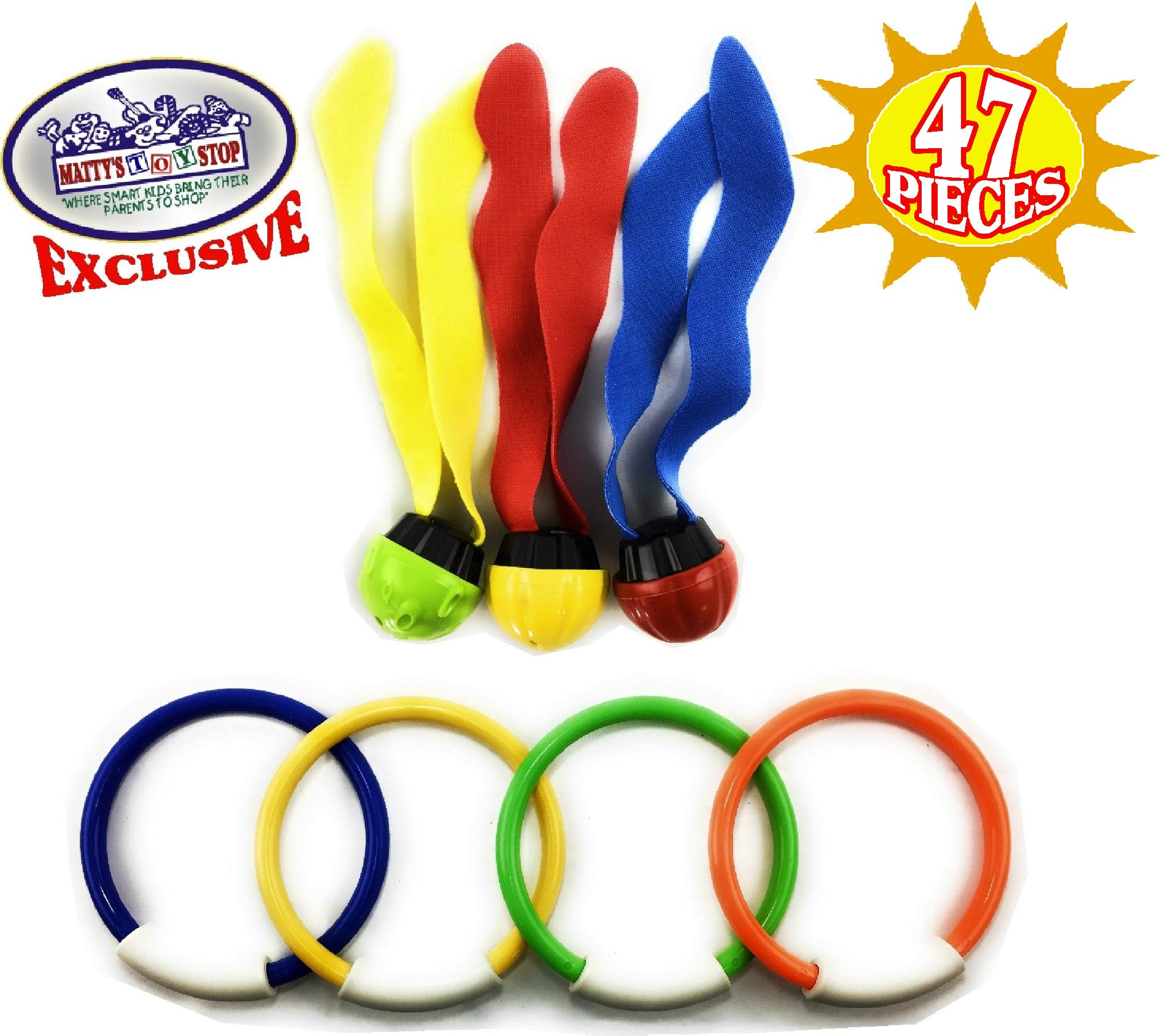 Matty's Toy Stop 47 Piece Super Ultimate Dive Set for Diving/Swimming Pools Featuring Dive Sticks, Dive Rings, Gems, Balls, Fish, Torpedo, Shark, Octopus, Jellyfish, Fishing Nets & Bonus Storage Bag - Image 4