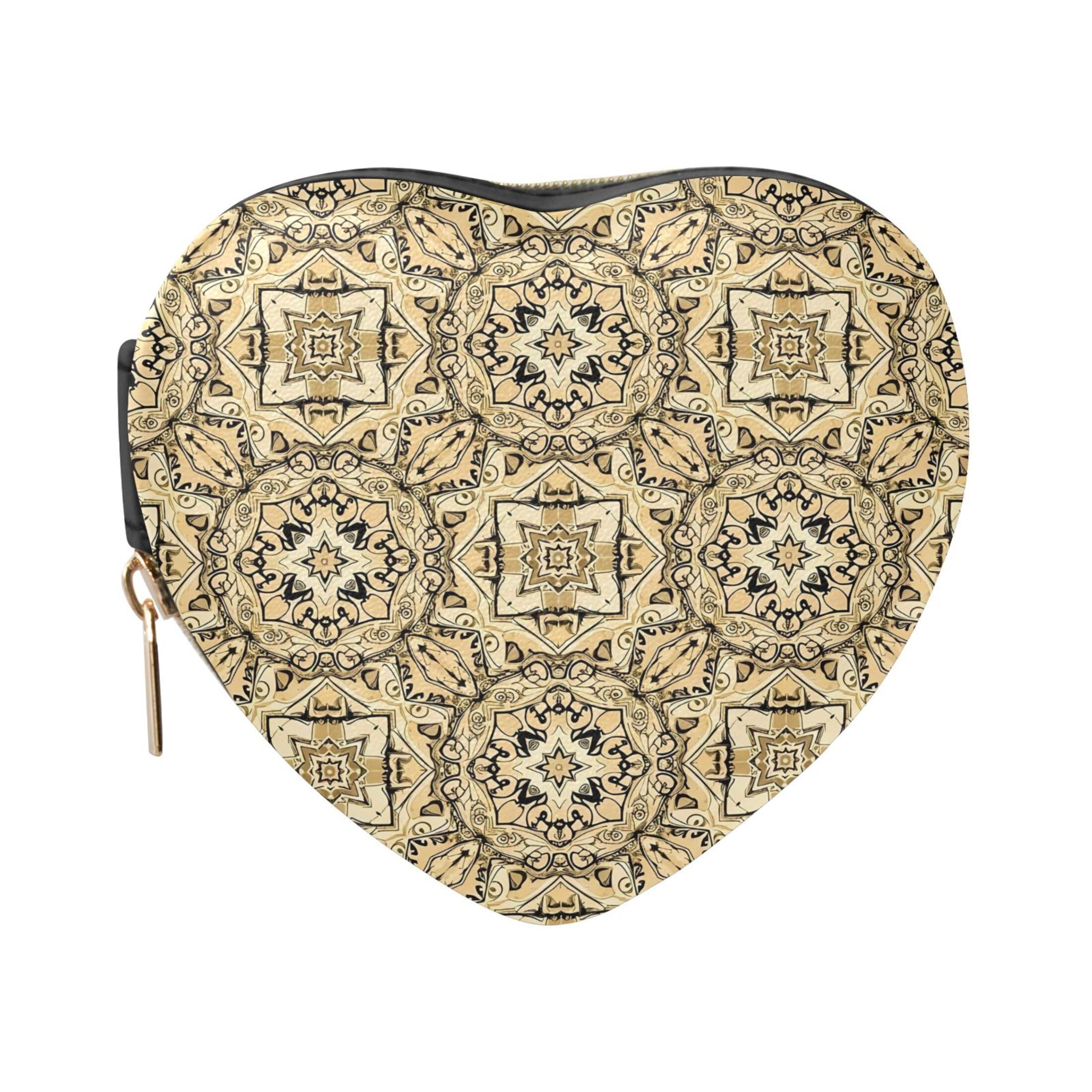 Fuauuyl Tribal Flower Small Jewelry Box Heart-Shaped Jewelry Case, Portable Travel Organizer Bridesmaid Proposal Gift for Women Girls