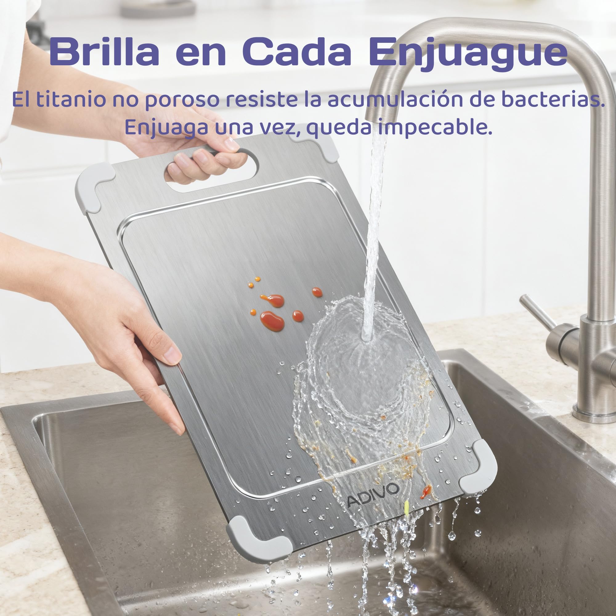 adivo tabla de cortar 100% titanio puro, doble cara, ultrafina y ligera, antibacteriana, fácil de limpiar, antioxidante, 39×28×0,15 cm, esquinas de silicona, ideal para camping y exterior