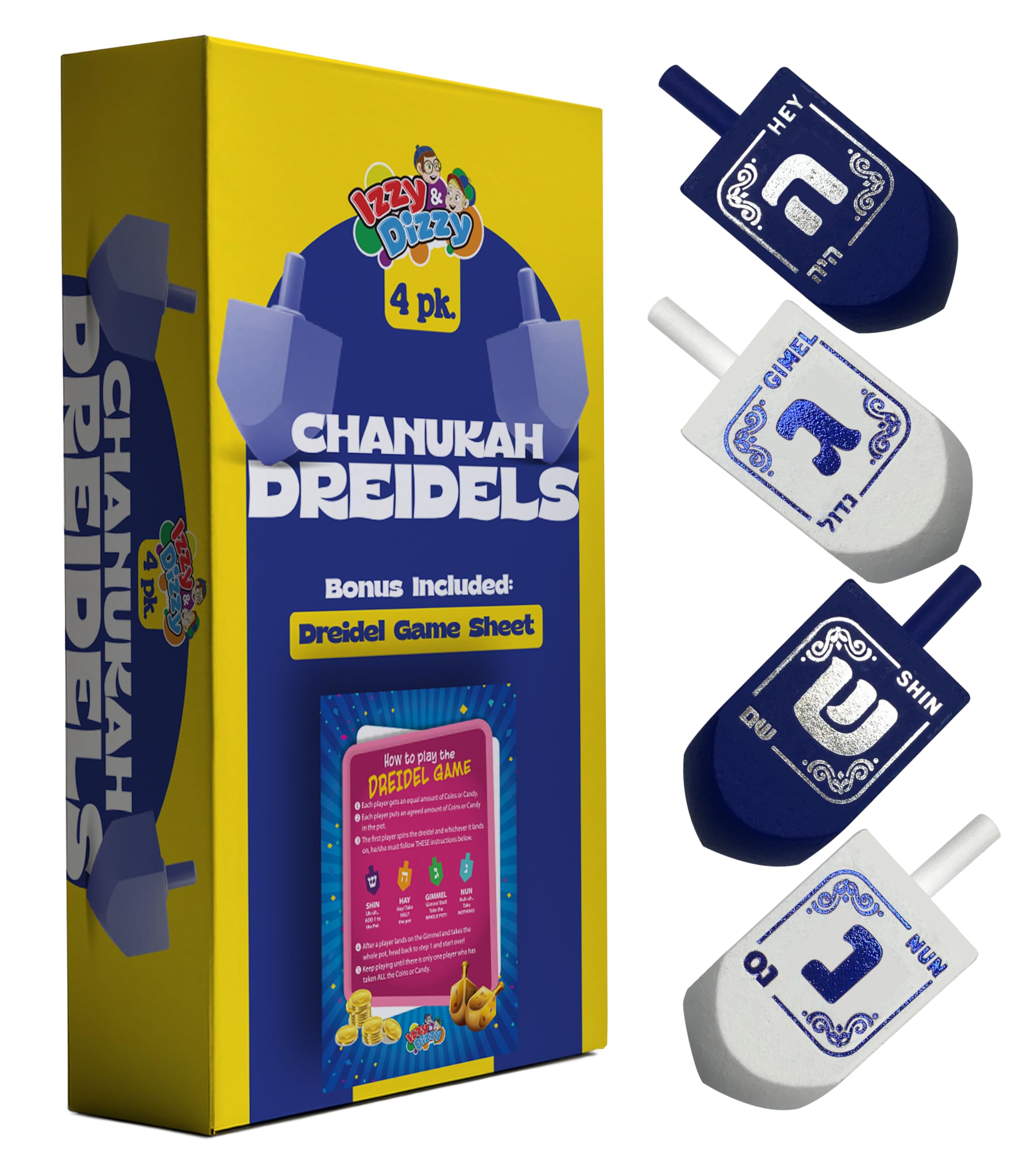 Izzy 'n' Dizzy Hanukkah Dreidels - Blue and White Wooden Dreidel -