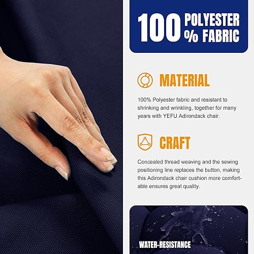 Miniatura 3 de YEFU Adirondack - Cojín para silla mecedora, respaldo alto, almohadilla gruesa para silla de patio para interiores y exteriores, 49 x 20 x 4.7