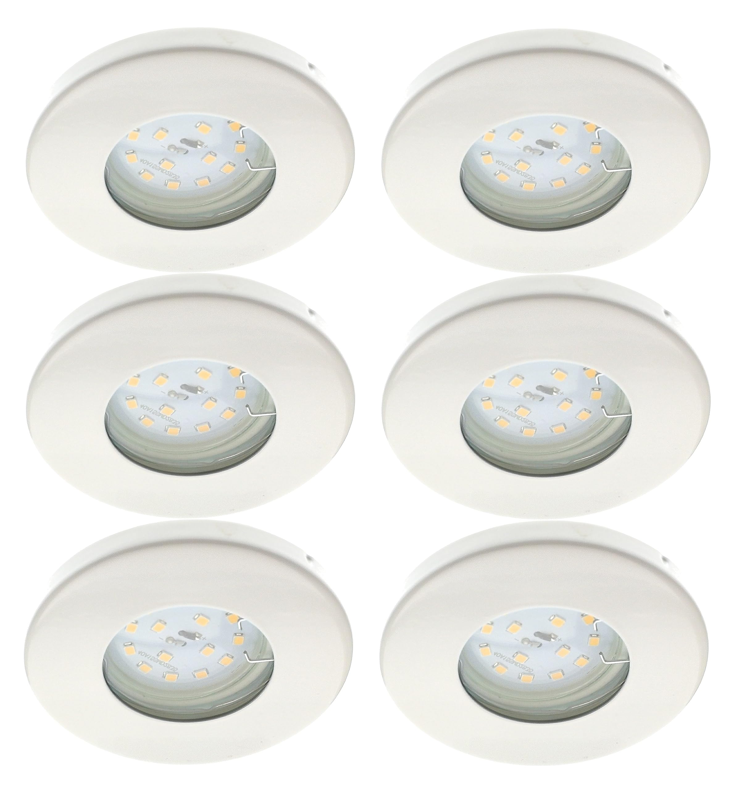 Trango 6er Set 6729IP-066MO Einbaustrahler IP44 aus Edelstahl in Weiß matt inkl. 6x 3000K warmweiß Ultra Flach LED Modul für Bad, Dusche, Einbauspots, Deckenstrahler, Deckenlampe, Badleuchte