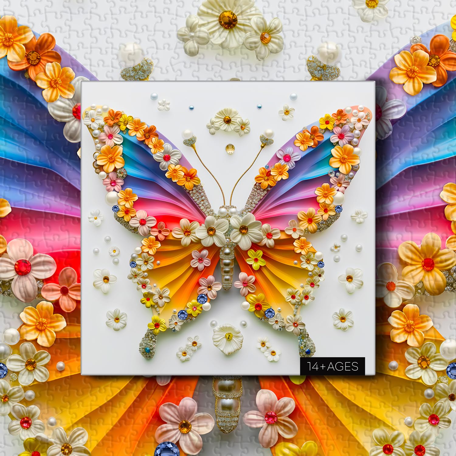 Rainbow Butterfly Puzzles for Adults 1000 Pieces, Flower Butterfly Wings Jigsaw Puzzles, Colorful Jewels Animal Puzzle as Home Decor - Image 7