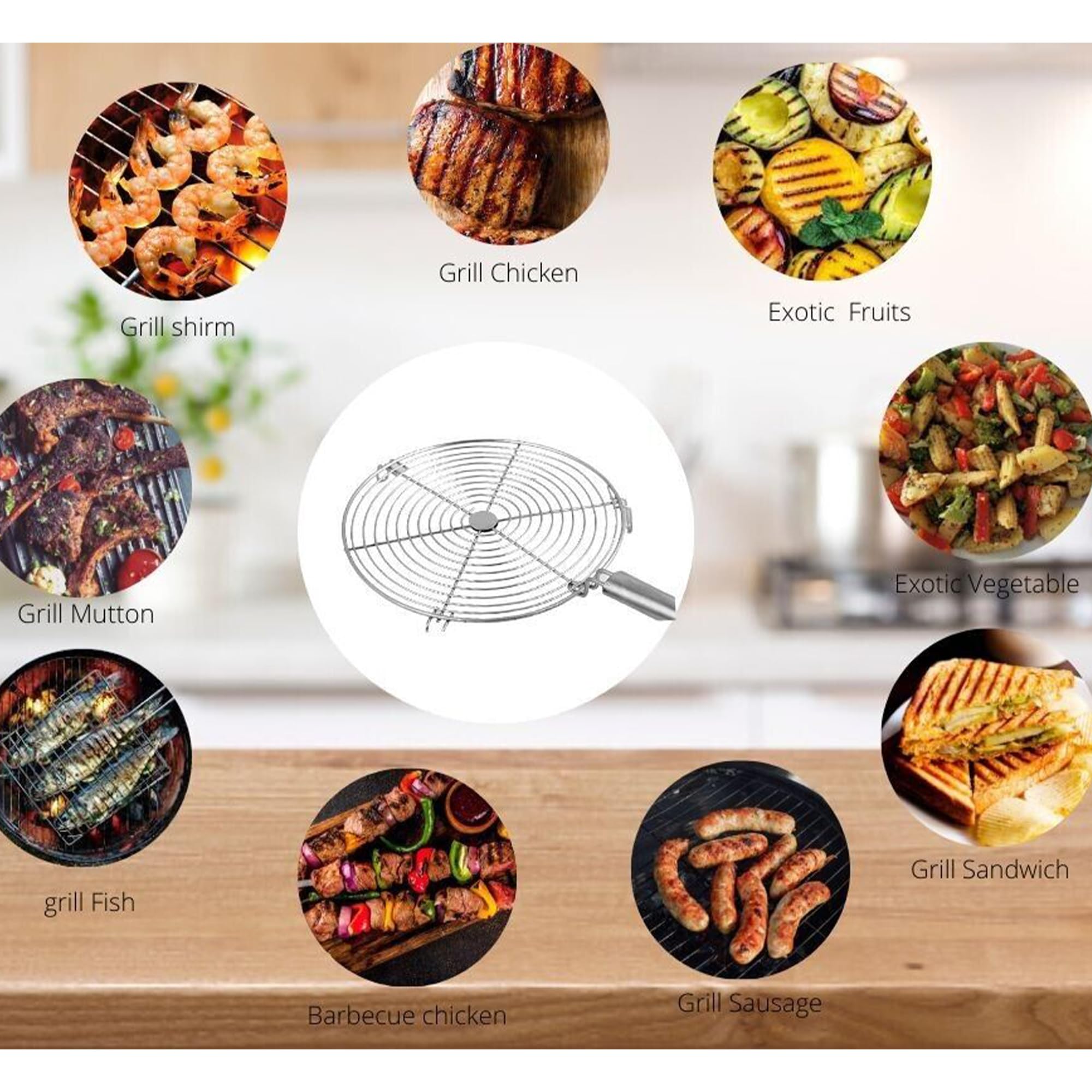 IDEAL PRIME Rust Proof Stainless Steel roaster round Roti Jali Grill Jali WIth Heat Resistance Steel Handle Steel Papad jali Barbeque Tools Kitchen Item pack Of 1 3