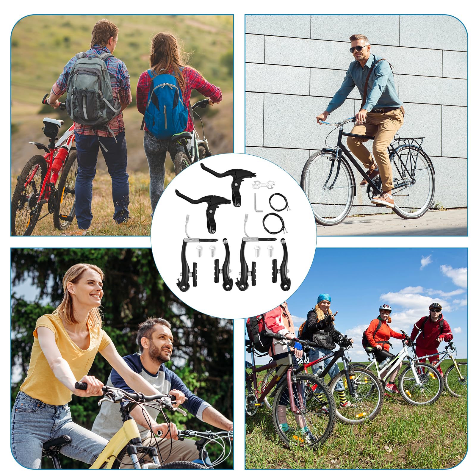 Zestaw hamulców rowerowych, hamulec przedni, tył, w pełni aluminiowe, z linki hamulcowej, klocki hamulcowe, czarne, uniwersalne, do rowerów górskich, miejskich, składanych