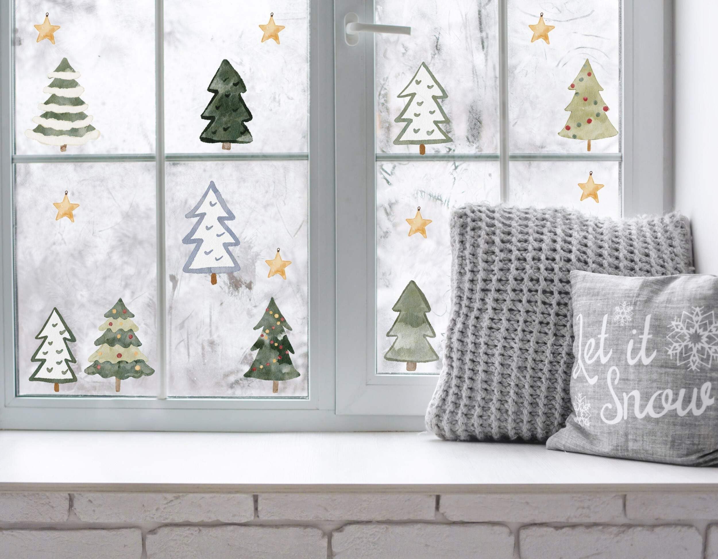 Quotemywall Christmas Trees & Stars Quote My Wall Christmas Window Sticker Trees - Snowy Decorations For Home Shop Windows For Kids, Children's Festive Holiday Art Removable (Christmas Trees & Stars)