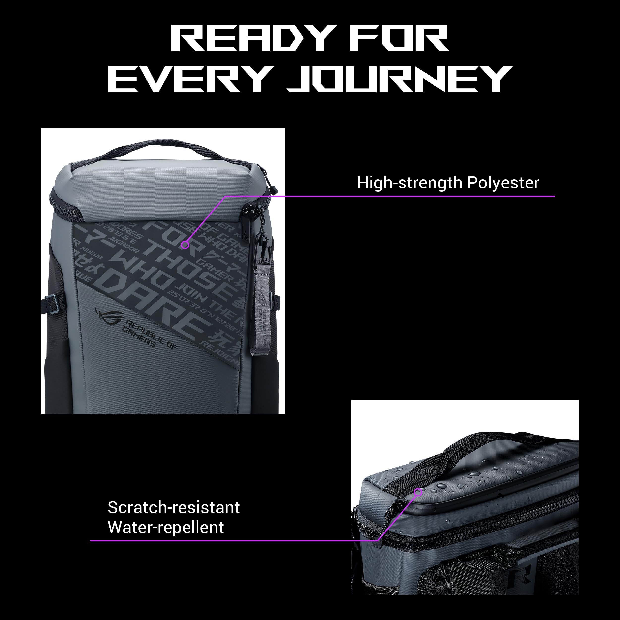 ASUS ROG Ranger Backpack BP2701 Cybertext Edition | Laptop Rucksack für Gaming Laptops bis zu 18 Zoll | 24L Volumen | wasserabweisend | robust und leicht | Cybertext Grey