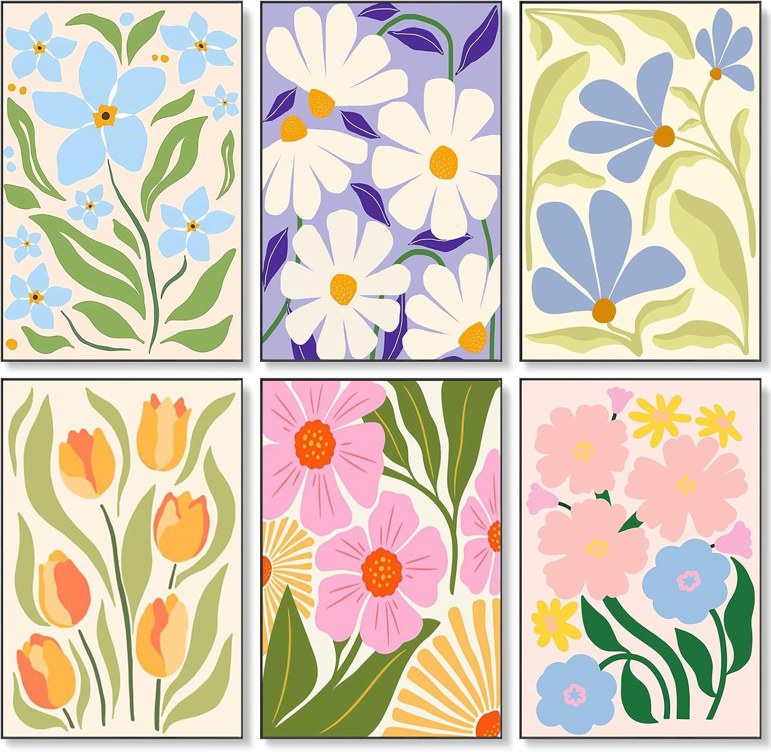 Fountor 6 Pack Paint by Numbers Kit for Adults Beginner, Easy Flowers Adult Paint by Number Kits on Canvas Without Frame, Flower Oil Painting by Numbers for Home Decor Gift 8” W x 12”L