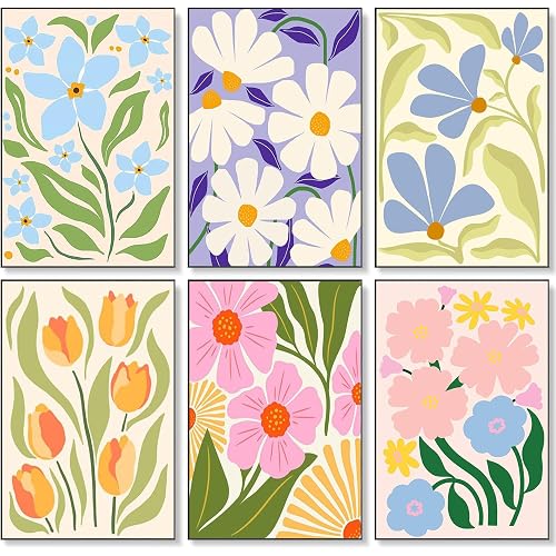 Fountor 6 Pack Paint by Numbers Kit for Adults Beginner, Easy Flowers Adult Paint by Number Kits on Canvas Without Frame, Flower Oil Painting by Numbers for Home Decor Gift 8” W x 12”L