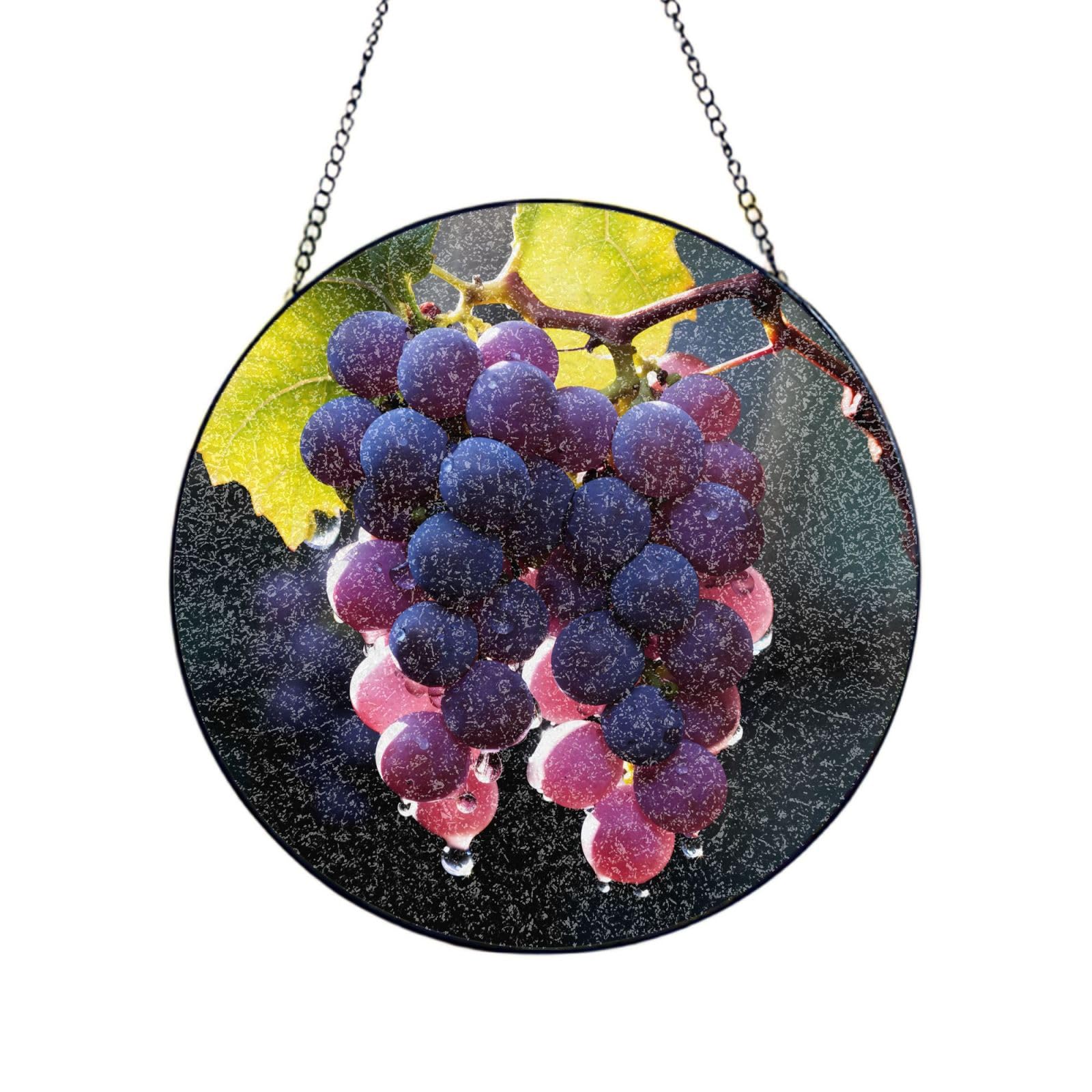 Phayah Crystal Clear Grapes Print Stained Glass Window Hanging Sun Catchers Decoration Mother'S Day Birthday Gifts For Home Garden Porch 4in（10cm）