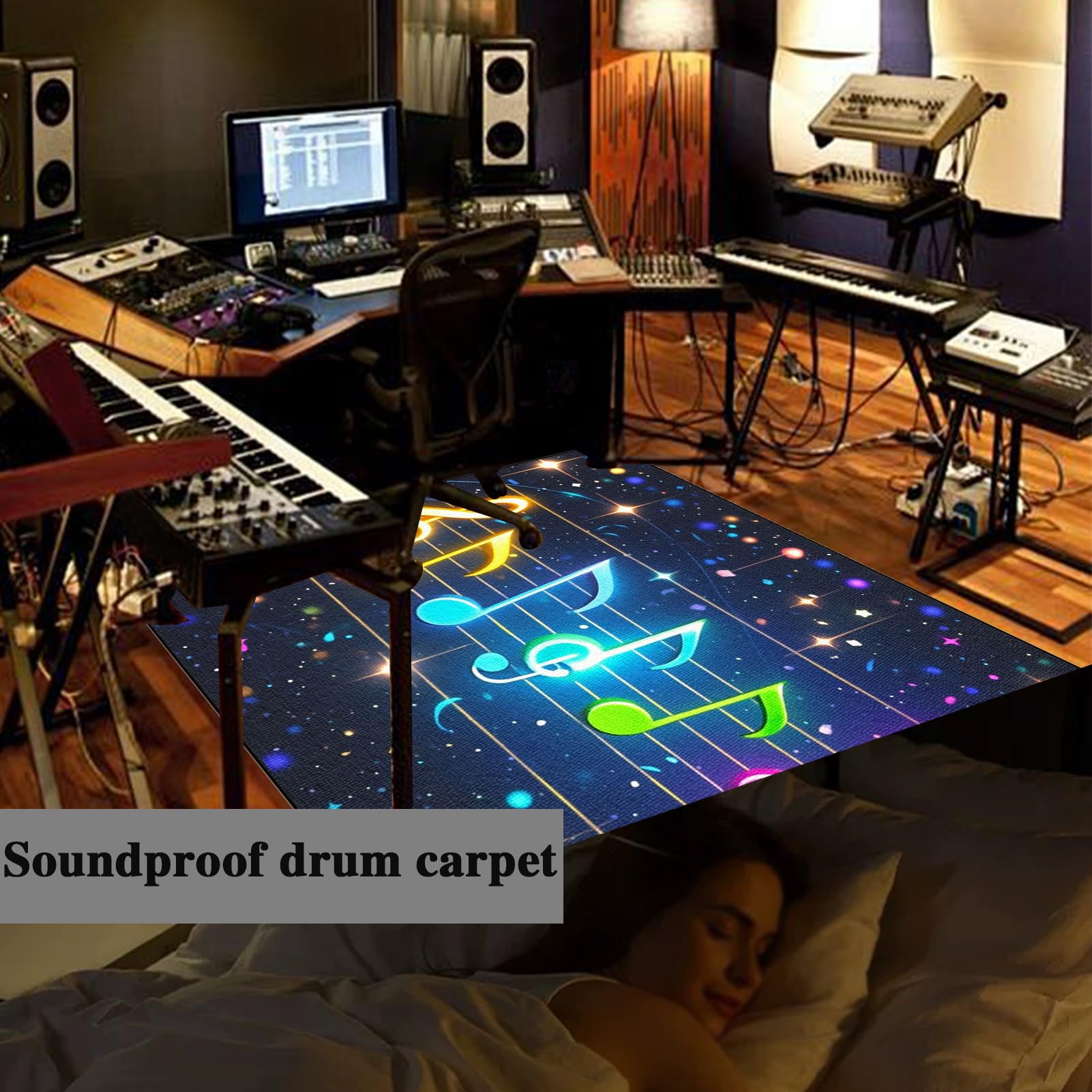 Dywan perkusyjny, 160 x 120 cm, dywan perkusyjny, izolacja akustyczna, profesjonalny elektroniczny zestaw do perkusji jazzowej, perkusji basowej, werbla, perkusji i innych instrumentów