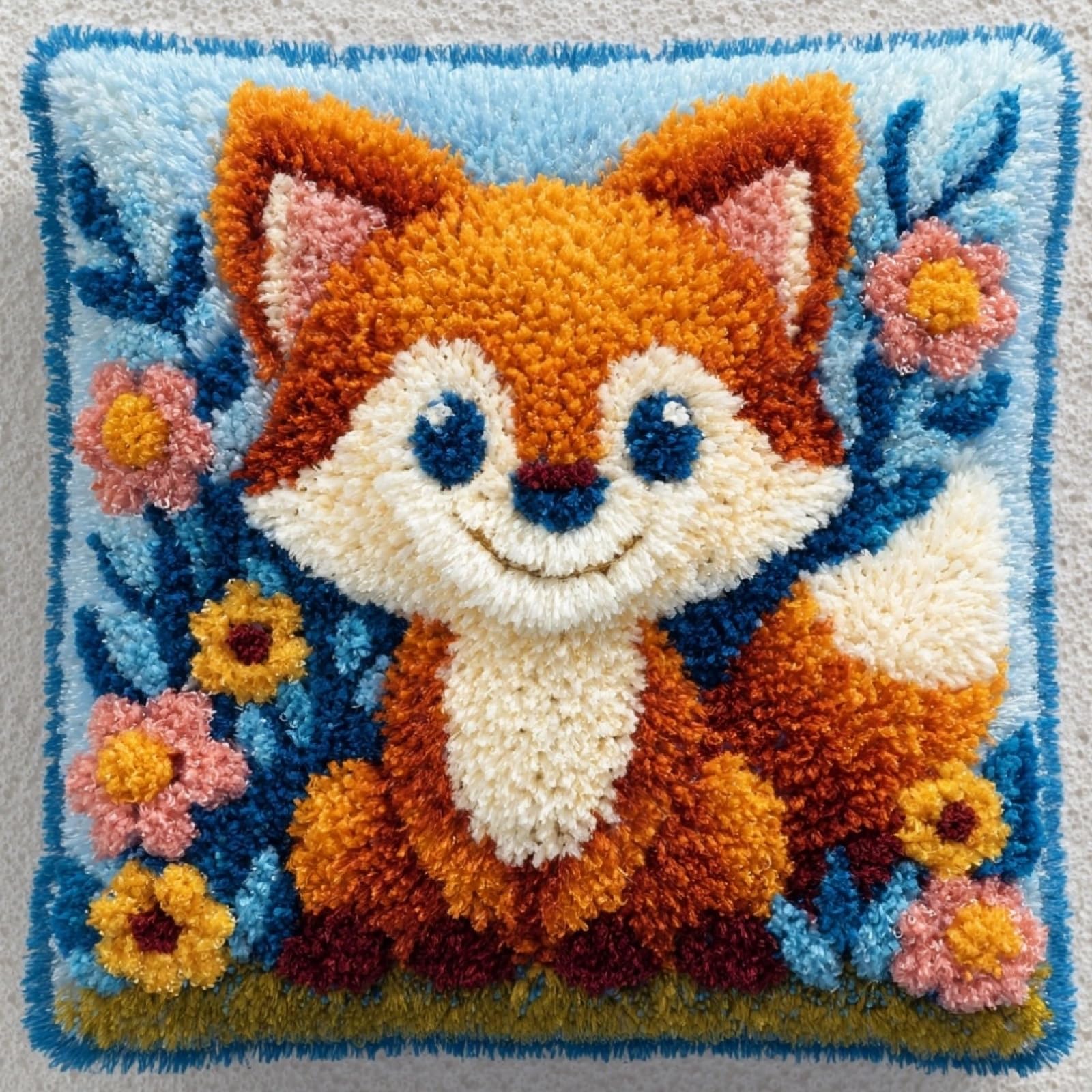 AxiangziK Latch Hook Cushion Kits,Flowers and Foxes