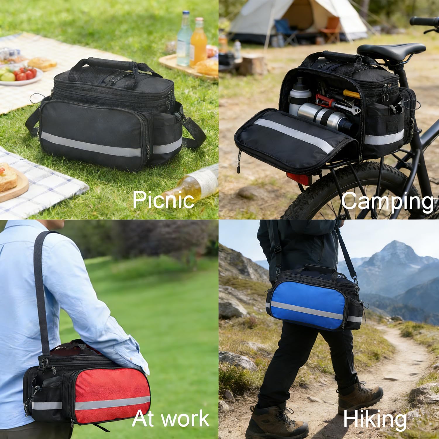 Borsa per portapacchi da bicicletta, 10-27 l, espandibile, impermeabile, in Oxford 600D, con parapioggia e tracolla, per e-bike, MTB e city bike (blu)