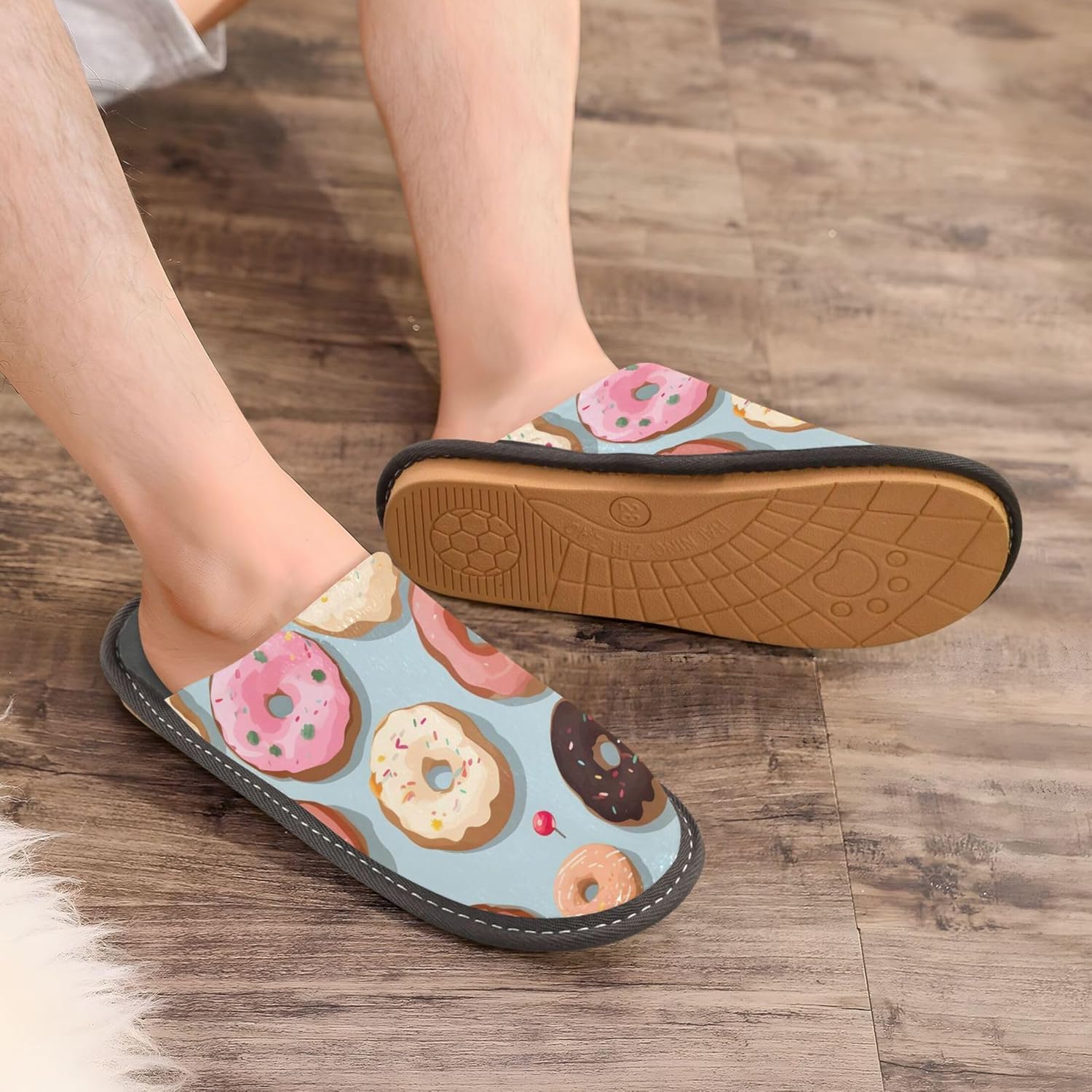 Donut House Slippers – Cozy Fuzzy Slippers for Guests, Washable & Disposable, Perfect for Shoeless Home, Spa & Hotel Use A111959